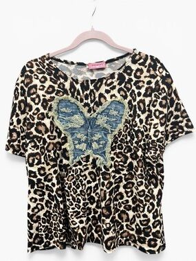 Ragdoll Pink Label Leopard Print Top with Denim Accent